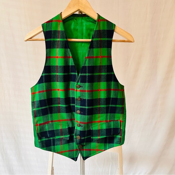 SOLD. 2-Piece Vintage Blazer Vest green Plaid Wool D’Camm, Ltd. Hamden Medium - Picture 2 of 11